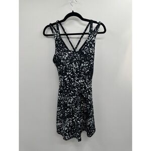 NWT Fabletics Boost Performance Mini Dress Women's Large Black White Speckles